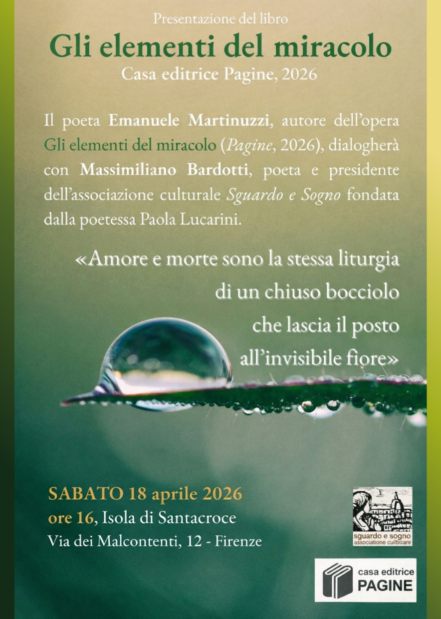 Al momento stai visualizzando Presentazione del libro “𝑮𝙡𝒊 𝒆𝙡𝒆𝙢𝒆𝙣𝒕𝙞 𝙙𝒆𝙡 𝙢𝒊𝙧𝒂𝙘𝒐𝙡𝒐” di 𝐄𝐦𝐚𝐧𝐮𝐞𝐥𝐞 𝐌𝐚𝐫𝐭𝐢𝐧𝐮𝐳𝐳𝐢